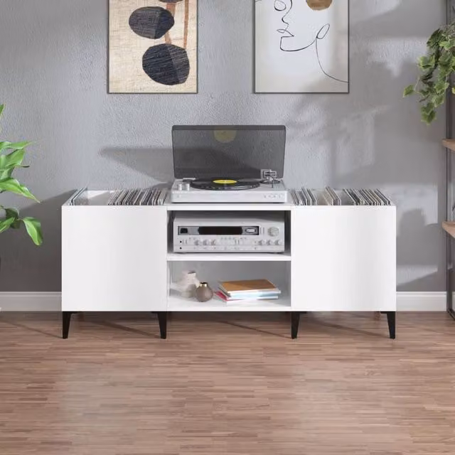 Berkfield Home Record Cabinet in White, W/D/H: 121 x 38 x 48 cm
