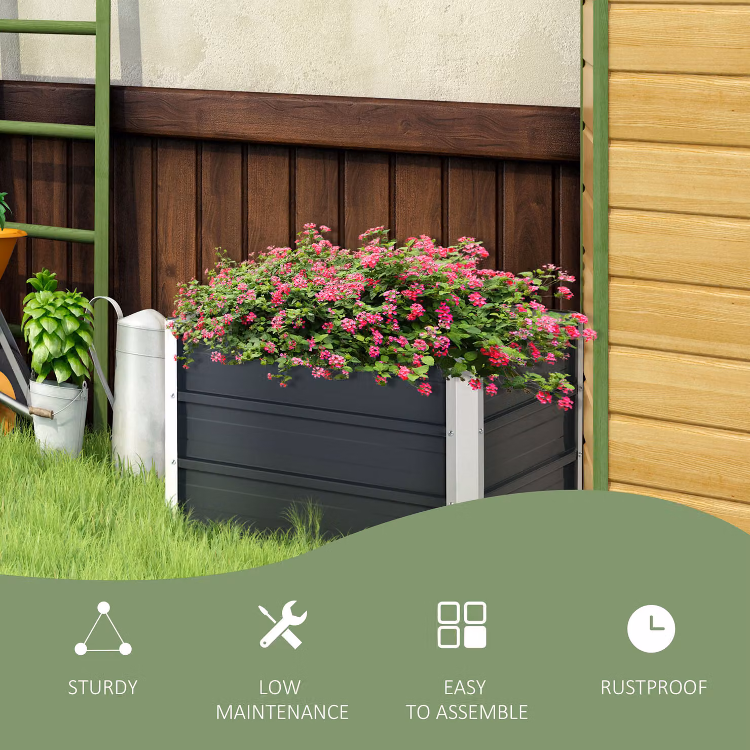 Outsunny Grey Metal Raised Garden Bed and Elevated Planter Box with Installation Gloves, W/D/H: 66 x 47 x 40 cm – 5
