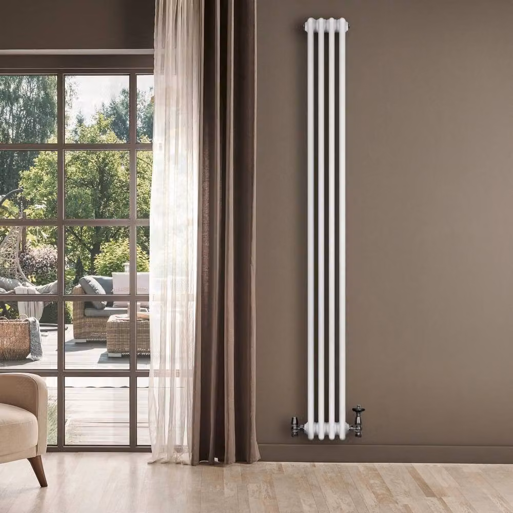 Monstershop Traditional 4 Column Steel Radiator and Valves, White, H 180 cm x W 20 cm x D 20 cm – 2