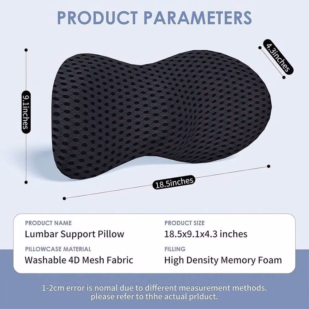 KORVIXA Contoured Memory Foam Lumbar Support Pillow with Removable Breathable Mesh Cover, Black, Single – 2