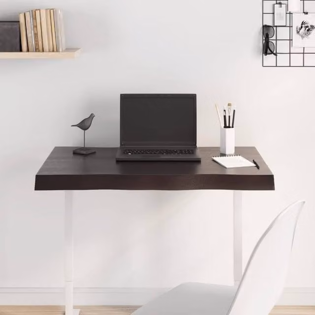 Berkfield Home Table Top Live Edge Treated Solid Wood Countertop in Dark Grey and Dark Brown, W: 80 cm, D: 40 cm, H: 2-6 cm