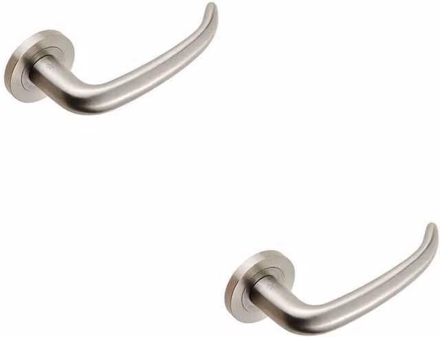 Loops 2x Pair Slim Rounded Inward Curved Lever on Round Rose Concealed Fix Satin Steel in Silver