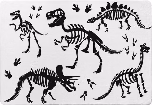Benjamin Tate Design LTD Dinosaur Silhouettes Designer Wool Rug in White, 230 cm