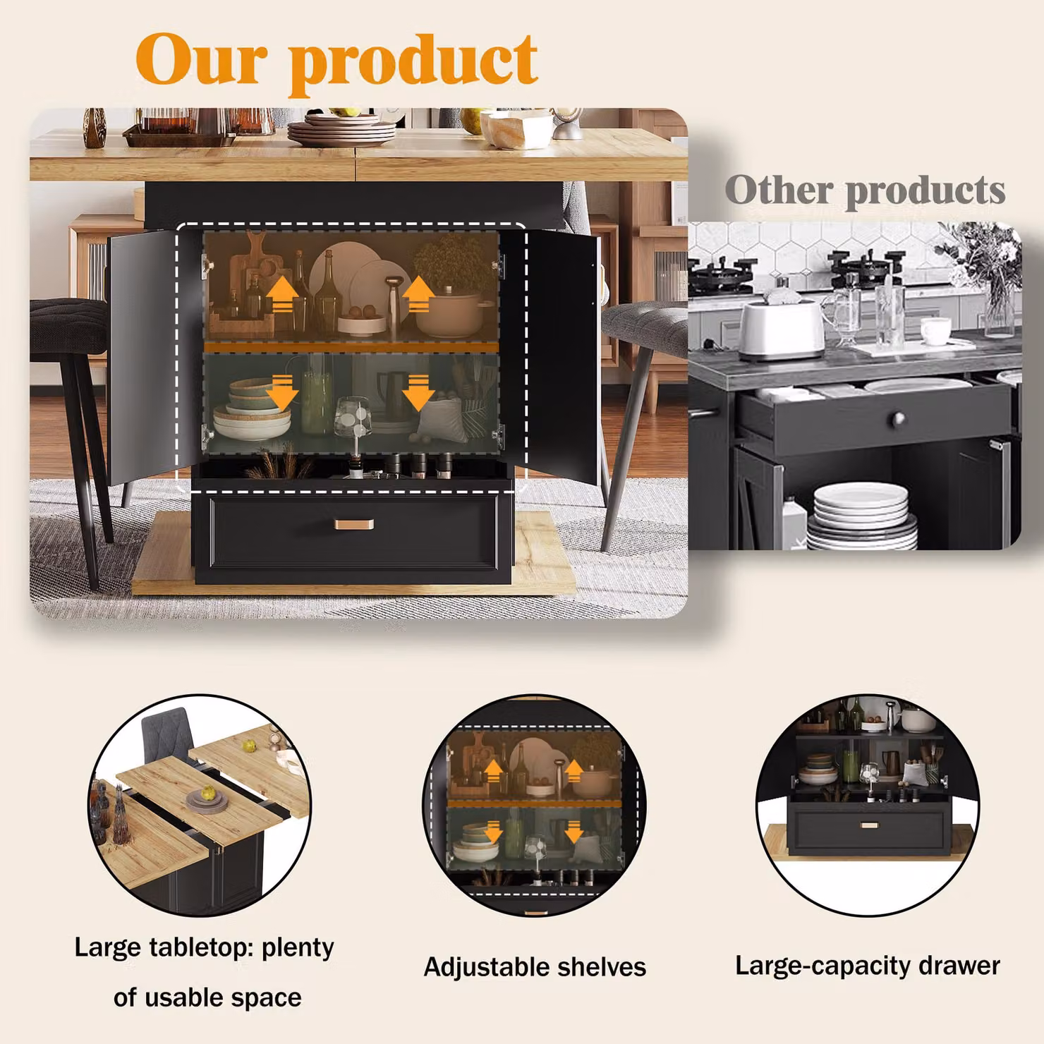 Aosom UK Lockable Telescopic Kitchen Table with Wood-Grain MDF Top and Concealed Storage, Black, W: 80 cm, D: 110 cm, H: 75 cm – 6