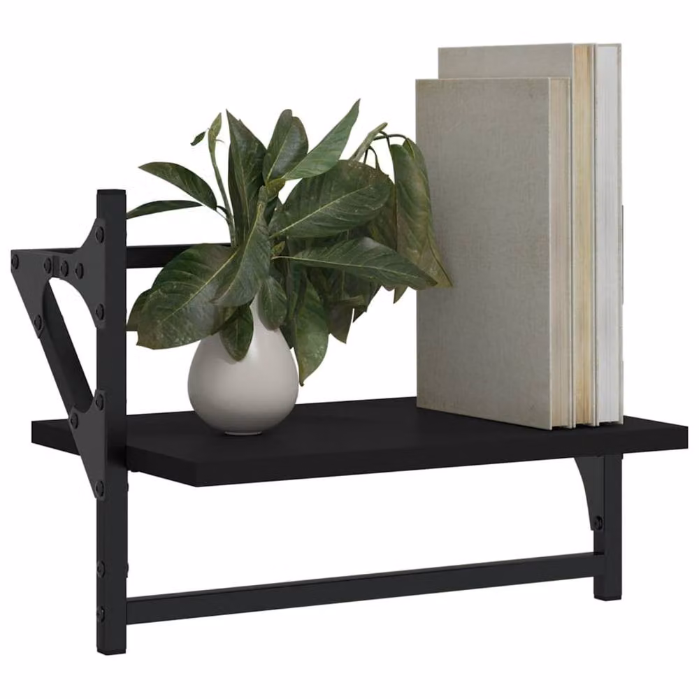 Berkfield Home Wall Shelves with Hanging Rods, 2 Pieces, Black, W: 40 cm, D: 25 cm, H: 30 cm – 3