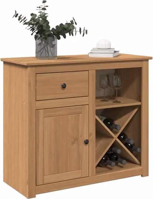 Berkfield Home Panama Sideboard with Drawer in Brown Solid Pine Wood, W/D/H: 93 x 40 x 80 cm – 1
