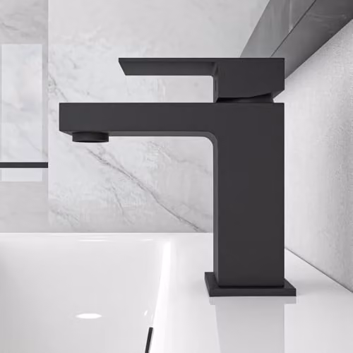 Nes Home Square Single Lever Basin Mono Mixer Tap with Pop Up Waste in Matte Black – 2