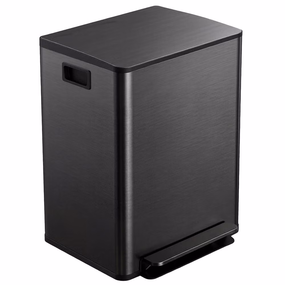 STILVORA 60L Dual Kitchen Bin with Soft-Close Lid and Pedal in Black Stainless Steel – 4