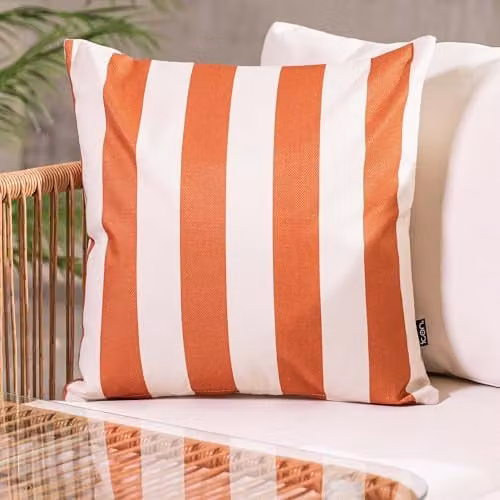 icon Set of 4 Striped Square Indoor Outdoor Cushions in Terracotta Orange, W/D/H: 43 x 43 x 43 cm – 3