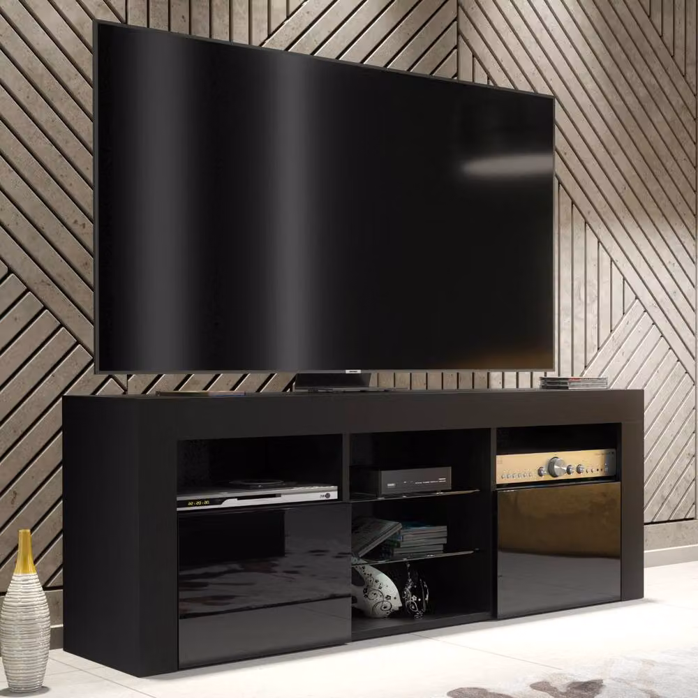 Mex Furniture LTD Pulse TV Unit in Black with Glossy Doors and LED Lights, W: 145 cm, H: 53 cm, D: 35 cm – 5