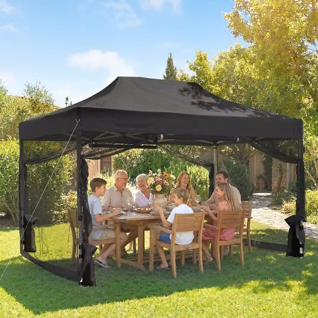 Outsunny Heavy Duty Pop Up Gazebo with Mesh, Black, W: 4.5 m, D: 3 m