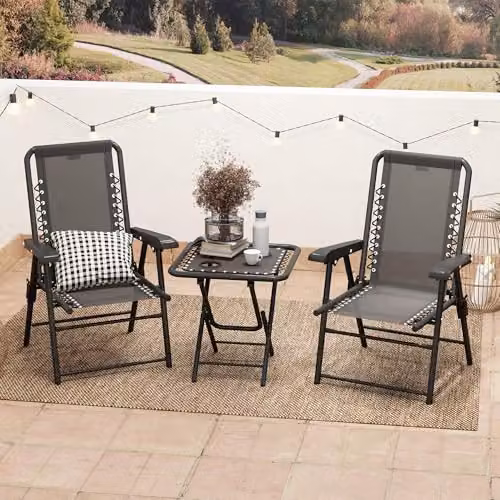 Outsunny 3 Piece Folding Garden Bistro Set in Black Metal – 9