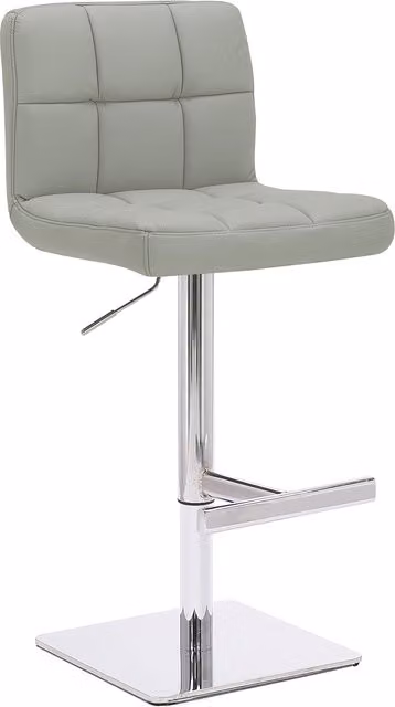 Lamboro Allegro Signature Grey Real Leather Adjustable Swivel Bar Stool with Chrome Square Base
