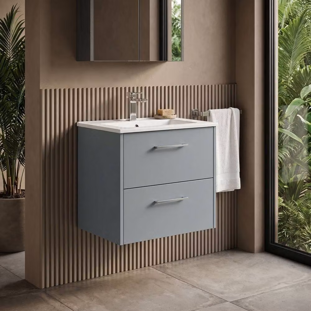 Balterley Winshill Contemporary 2 Drawer Wall Hung Vanity Basin Unit, Grey, W: 60 cm, D: 55.7 cm – 2