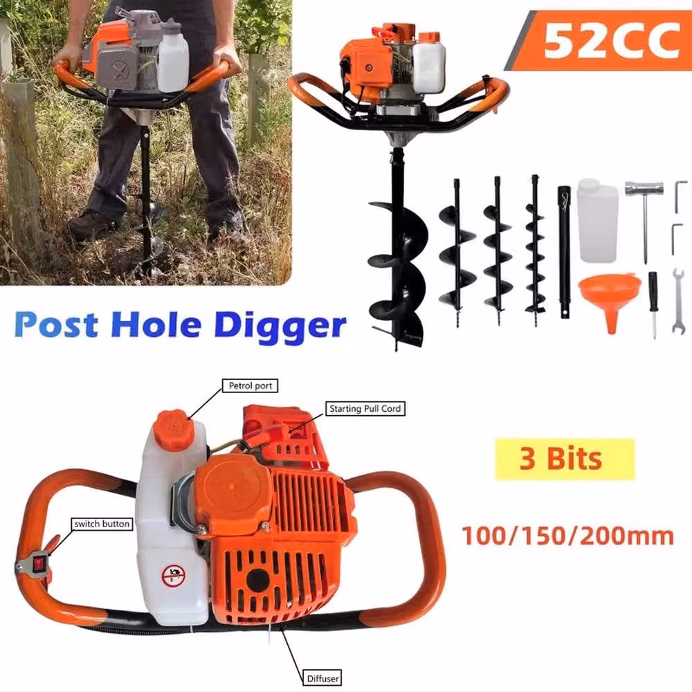 NESTLUNE 52CC Petrol Post Hole Borer Earth Auger Digger in Orange, W: 100 cm, D: 40 cm – 2