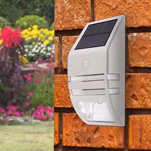 GardenKraft 11270 Solar Powered Motion Sensor Security Floodlight in Silver Stainless Steel – 5