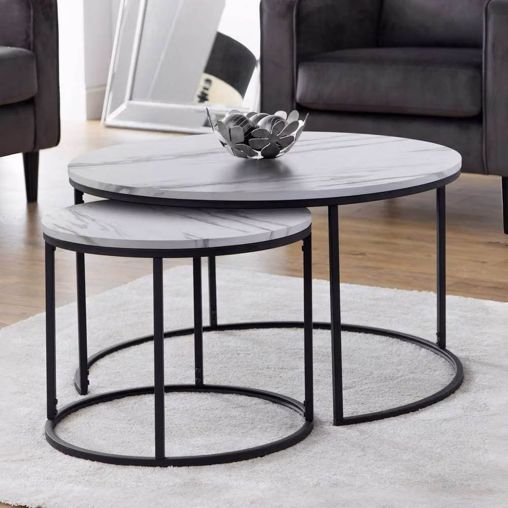 Cheshire Braemar Round Nesting Coffee Table with White Marble Tops – 2