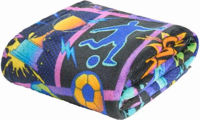 OHS Football Comic Print Fluffy Fleece Throw for Children, Multicolour
