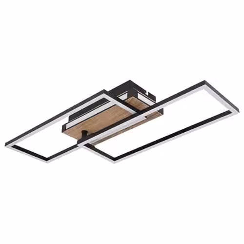 Globo Lighting LED Ceiling Light in Black and Wood, 34W, 1700 lm, Warm White, W/D/H: 49 x 60 x 10 cm – 1