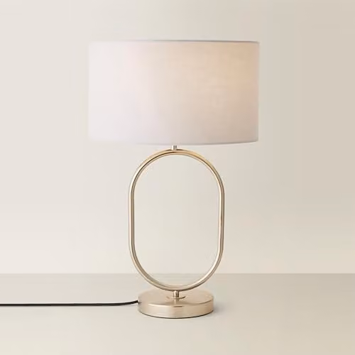 ValueLights Antonia Grey Fabric Oval Table Lamp with Brushed Chrome Base