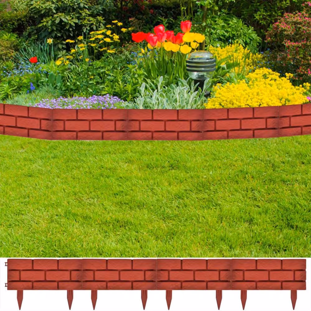 Berkfield Home Red Brick Design Lawn Divider, 11 Piece Plastic Set – 2