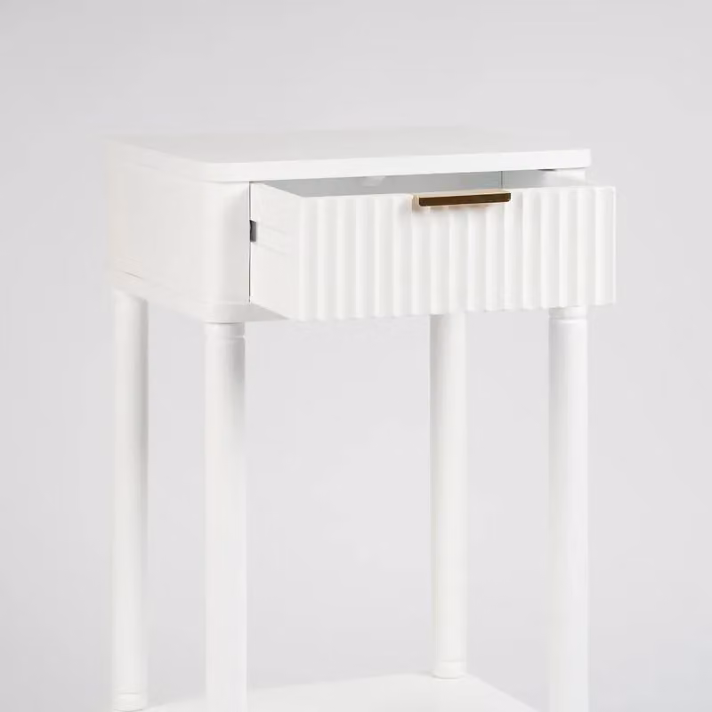 Scottish Everlastings Ltd White Modern Side Table with Ribbed Drawer, W/D/H: 30.0 x 35.5 x 66.0 cm – 2