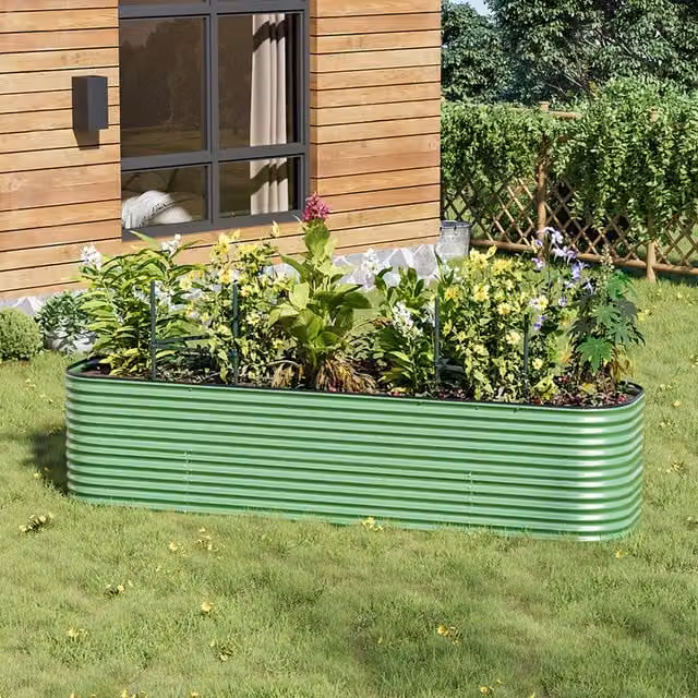 Lifeideas Oval Metal Raised Flower Bed in Light Green, W/D/H: 320 x 80 x 80 cm