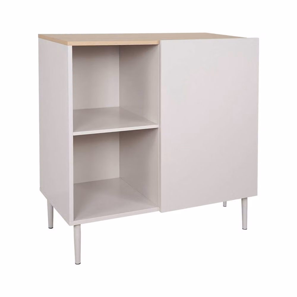 sweeek Modern Sideboard Storage Unit with 1 Door in Beige and Walnut Wood Decor – 2