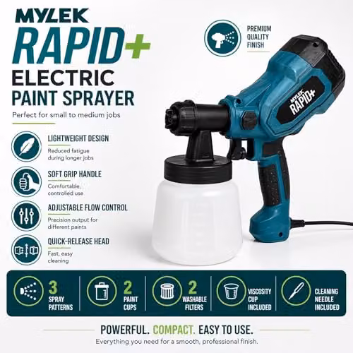 Mylek 400W Electric Handheld Paint Sprayer Gun in Blue with Adjustable Spray Pattern and Variable Flow – 6