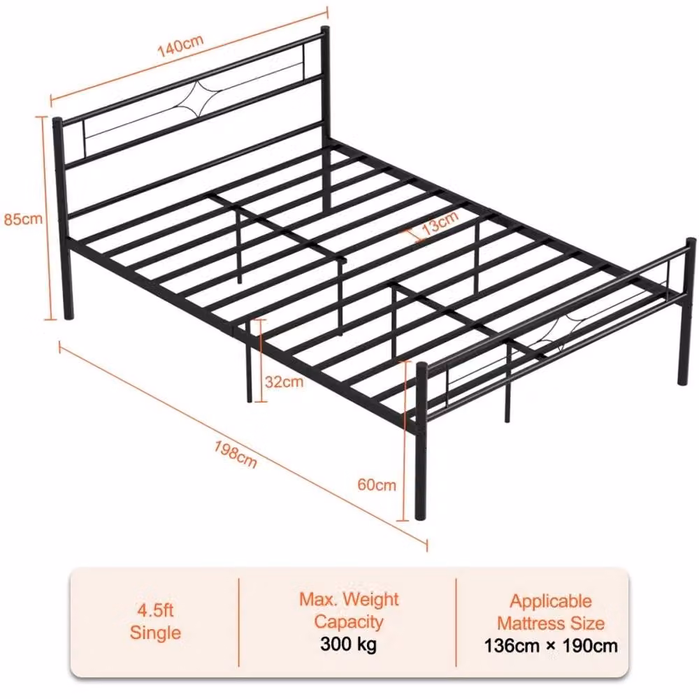 VOGREX Small Double Metal Bed Frame with Headboard in Black, W/D/H: 120 x 200 x 122 cm – 2