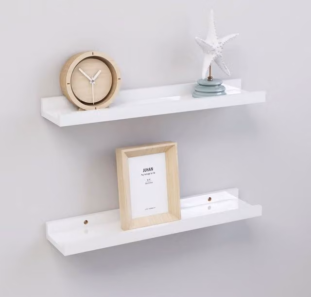 Berkfield Home Wall Shelves, 2 Piece, High Gloss White, W: 40 cm, D: 9 cm, H: 3 cm
