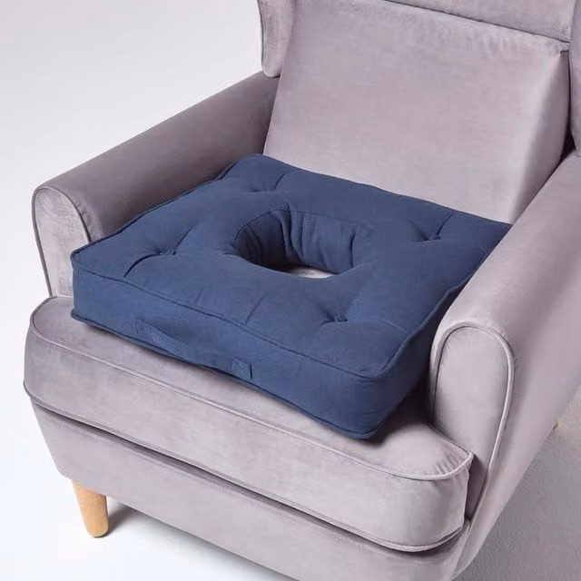 Homescapes Contoured Blue Cotton Armchair Seat Booster Cushion
