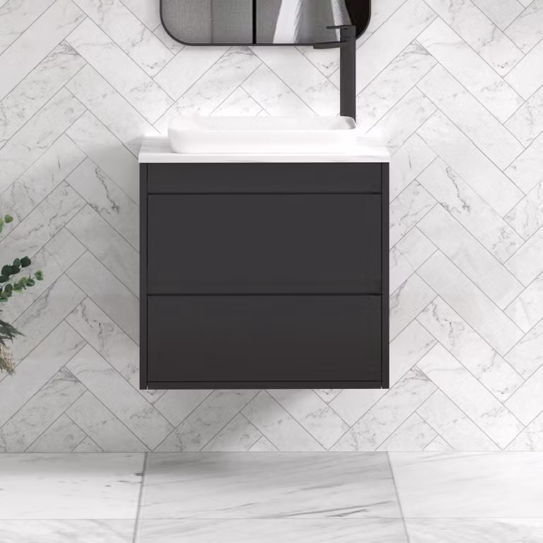 Royal Bathrooms Orion 800mm Matt Obsidian Black Wall Hung Vanity Unit with Qubix Basin and Black Accent Trim