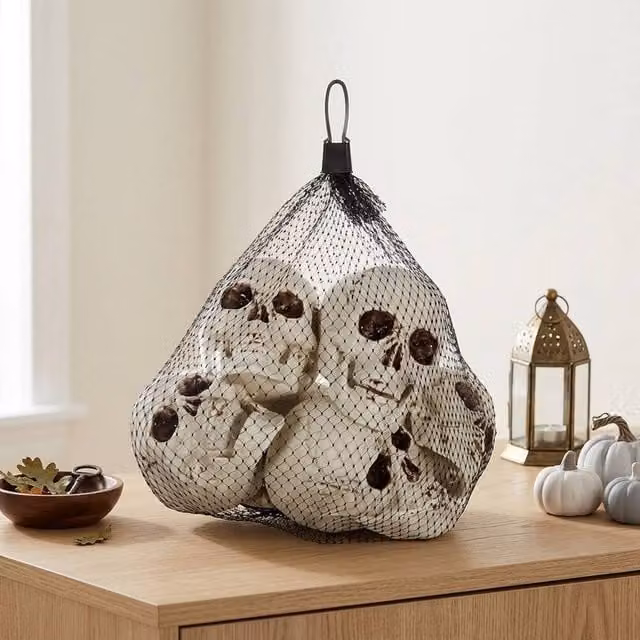 Garden Greatness 6 Pack Movable White and Multicolour Skull Jaws Tabletop Halloween Decoration