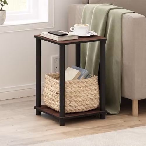 Furinno TURN-N-TUBE 2-Tier Side Table with Open Shelf in Dark Cherry – 2