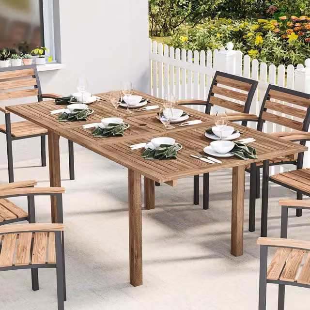 Outsunny Extending Acacia Wood Outdoor Dining Table for 6-8 Adults in Natural Brown