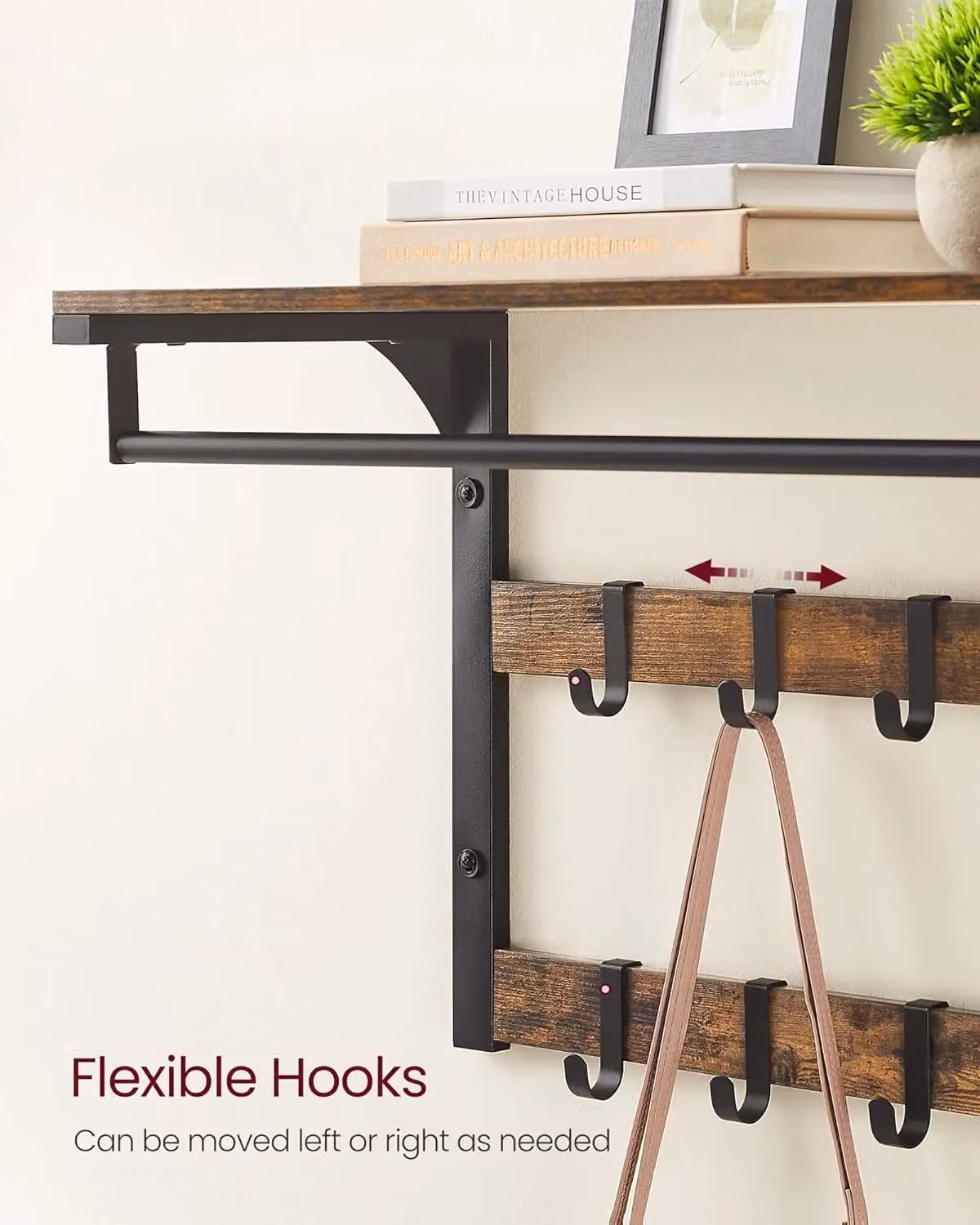 VASAGLE Industrial Wall-Mounted Coat Rack Shelf with 10 Removable Hooks and Clothes Rail in Brown – 4