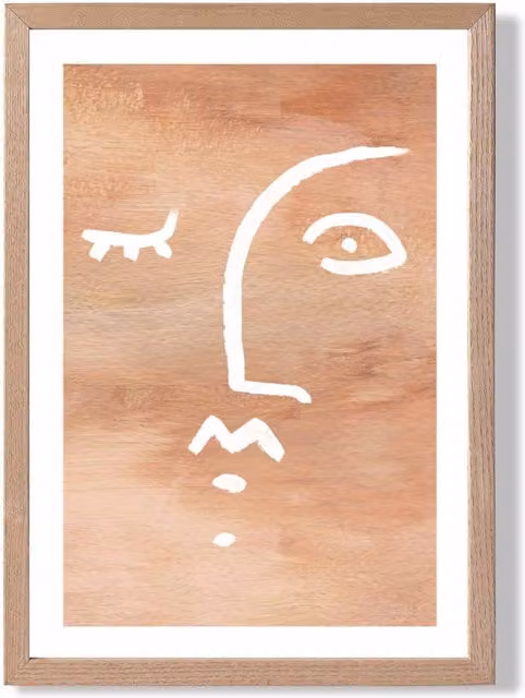 ARTZE Abstract Terracotta Face Framed Print in Oak Wood, Multicolour, A4