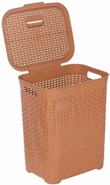 PAWNORA 45L Laundry Bin Basket in Beige Brown Rattan Style Plastic
