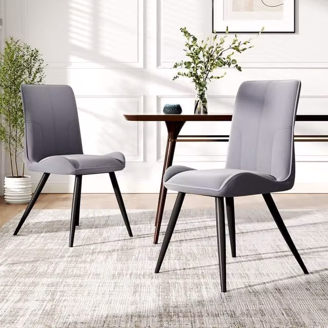 Set of 2 Komore Modern Velvet Upholstered Dining Chairs in Grey
