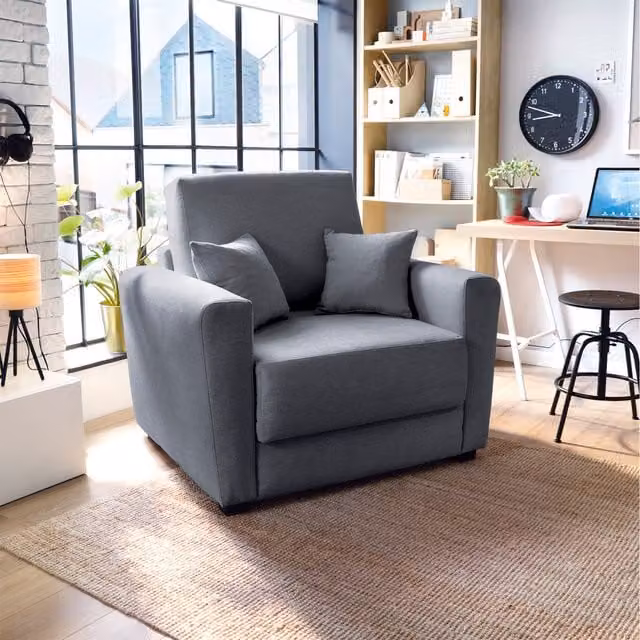 Abakus Direct Modern Grey Velvet Single Sofa Bed with Armrests
