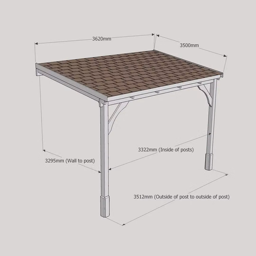 Rutland County Garden Furniture Ltd 2 Post Wooden Lean-to Carport with Bitumen Shingle Roof, Brown and Light Green, W: 363 cm, L: 350 cm – 2