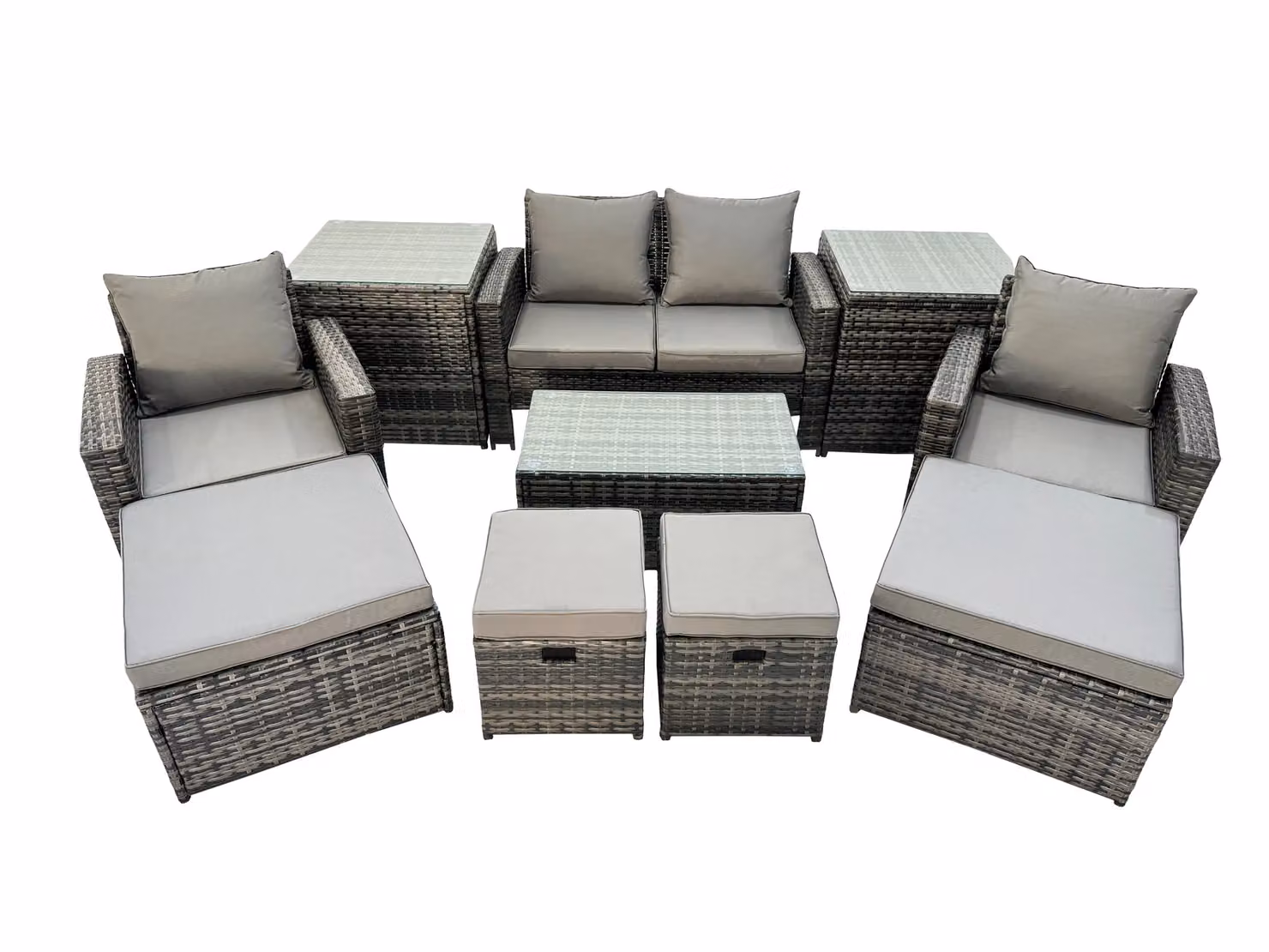 Fimous 8 Seater Dark Grey PE Rattan Outdoor Furniture Set with 4 Stools and 2 Side Tables – 2