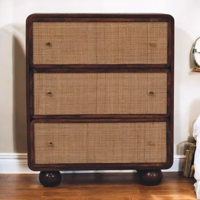 Artisan Furniture Rustic Brown Solid Mango and Chestnut Wood Woven Chest