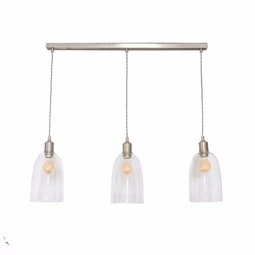 ValueLights Kira 3 Drop Bar Glass Dome Pendant Light in Brushed Chrome with Bulbs