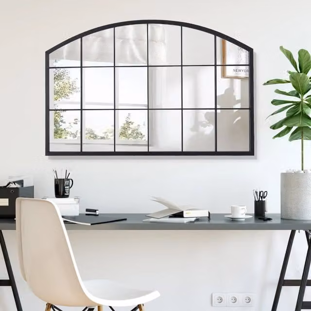 Lifeideas Arched 18-Grid Modern Wall Mirror with Black Metal and Glass Frame