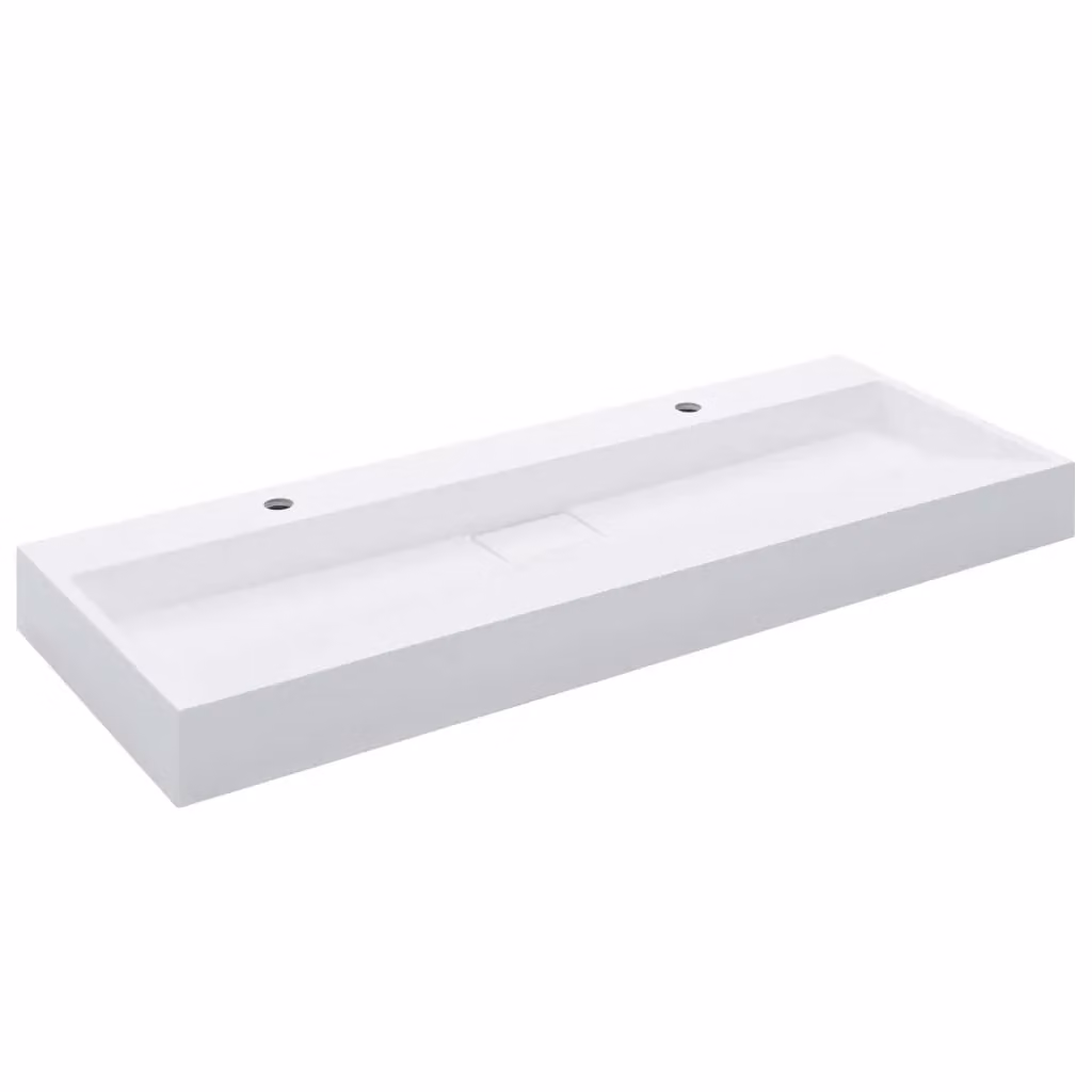 Berkfield Home White Mineral Cast Rectangular Wall Hung Wash Basin W: 120 cm, D: 46 cm, H: 11 cm – 2