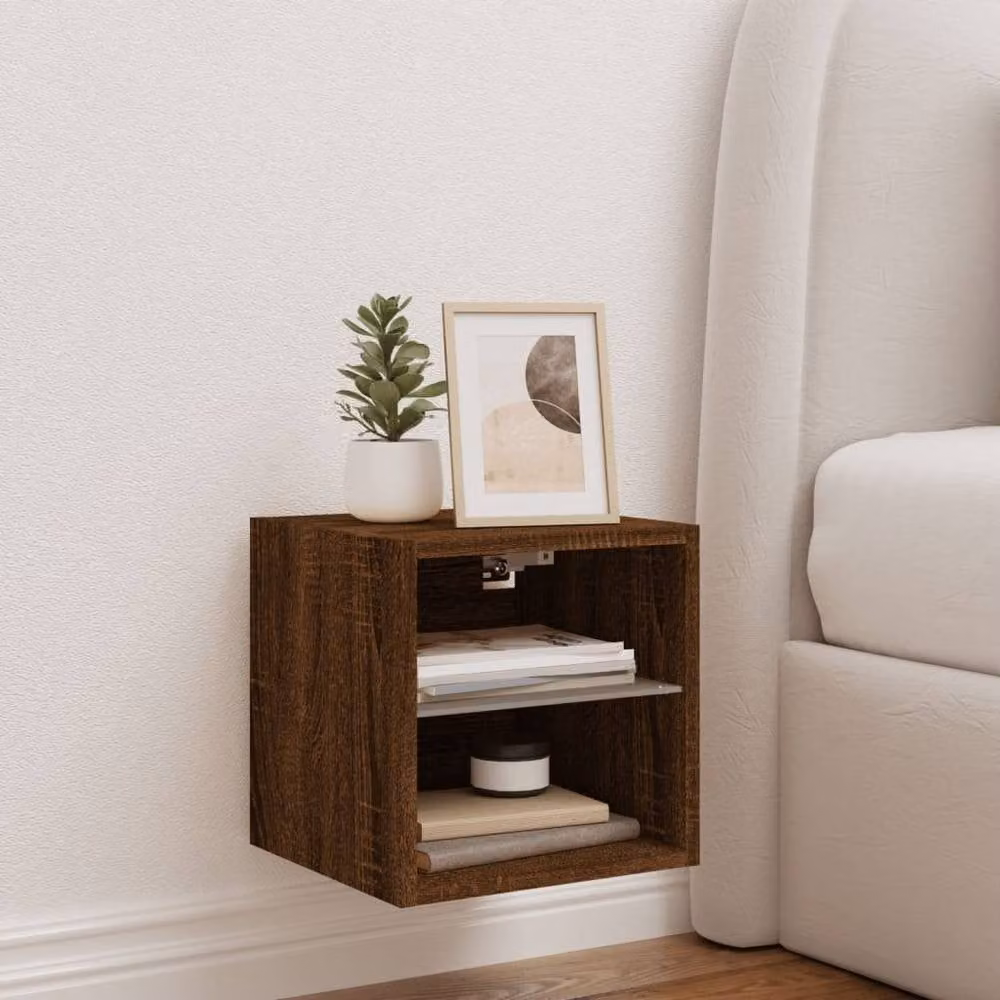 Berkfield Home Modern TV Wall Cabinet with LED Lights in Brown Oak, W/D/H: 30 x 28.5 x 30 cm – 4