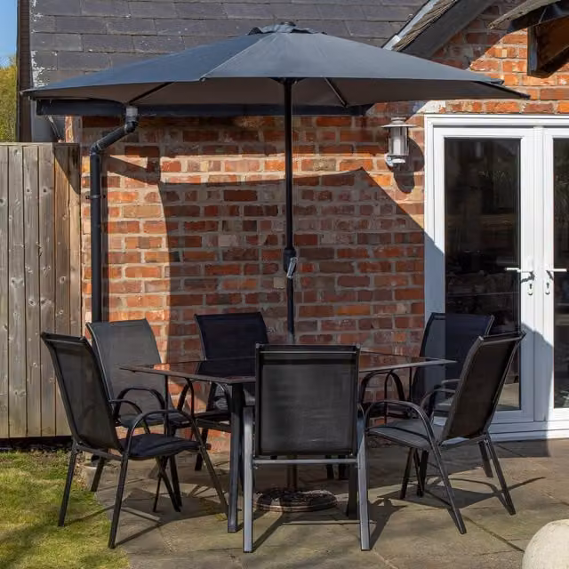 Samuel Alexander 6 Person Garden Dining Set with Grey Parasol in Black and Grey