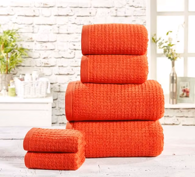 Rapport Home Waffle Pique Cotton Towels in Orange